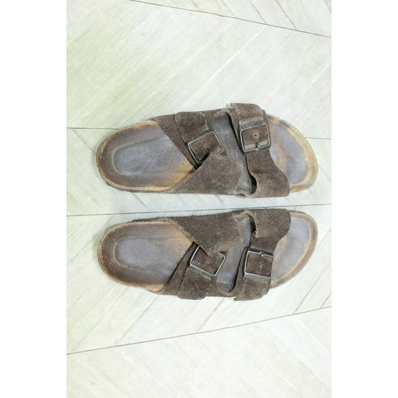 Birkenstock Arizona  Brown Suede Double-Strap Slide Sandals Size 38 US 7 - Picture 7 of 9